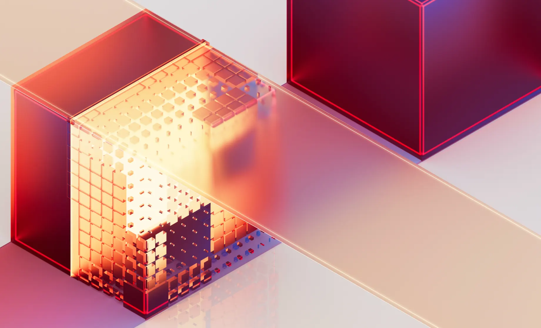 Ilustração 3D de blocos vermelhos representando camadas do solo